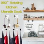 2 Pack Rotating Adhesive Hook Hanger – 10-Hook Kitchen & Bathroom Organiser, Under Cabinet Storage for Utensils, Towels & Tools, Space-Saving Swivel Hooks for Home & Garage