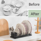 Dish Drying Rack Small, Space Saving Dish Rack for Kitchen Counter, Up to 12 Plates, Rustproof Dish Drainer with Removable Utensil Holder, 16" L x 6.7" W, Black