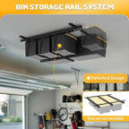 WALMANN Overhead Tote Storage Rail System, Garage Ceiling Bin Storage Rack Heavy Duty Adjustable Tote Slide Rails(Black, Bins are not Included)