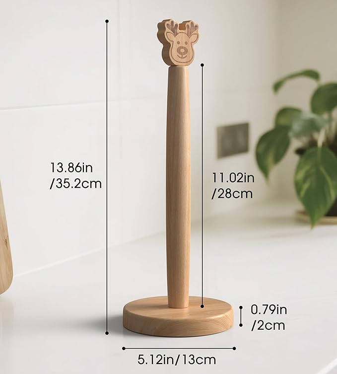 Christmas Wooden Paper Towel Holder Stand - Kitchen Winter Xmas Decoration Paper Hanger Rack Bathroom Towel Roll Stand Simply Standing Countertop Paper Roll Holder, Reindeer Design