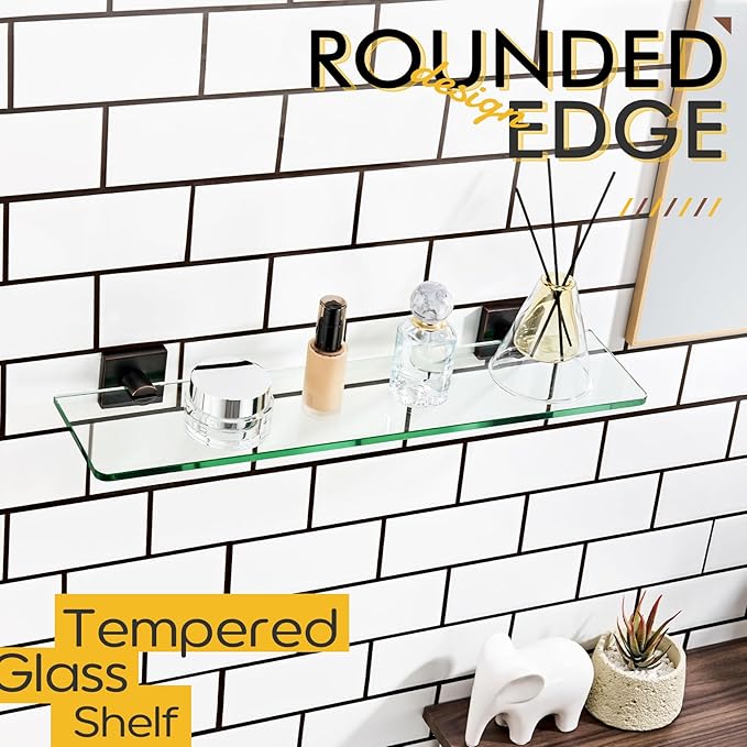 KOKOSIRI Wall Shelves for Bathroom Hardware 20-Inch Glass Floating Shelf Kitchen Hanging Rack Shower Storage, Oil Rubbed Bronze Stainless Steel B1107ORB-L20
