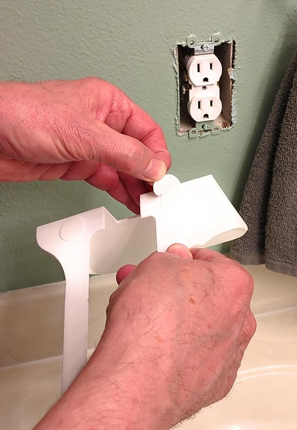 Townsend 2 Pack White Single Wall Outlet Shelf Organizer for Outlets, Perfect for Bathroom Kitchen Bedroom with Easy Installation with Adhesive Tape Products with Black Silcone 5 Cord Organizer.