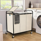 180L (47.55 Gal) Laundry Sorter 3 Section, Rolling Laundry Basket with Lockable Wheels and Lid, Laundry Hamper with 3 Separated Removable Bags Dirty Clothes Hamper for Laundry Room Organizer, White