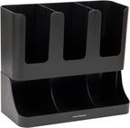 Mind Reader Cup and Condiment Station, Countertop Coffee Bar Organizer with 6 Compartments, Storage Caddy for Cups Lids and Packets, Plastic, Black