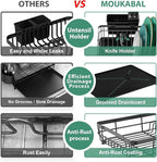 MOUKABAL Dish Drying Rack, Dish Rack, Stainless Steel Dish Racks for Kitchen Counter, Dish Drainer with Removable Utensil Holder, Drainboard (Grey,13''W x 17''L)