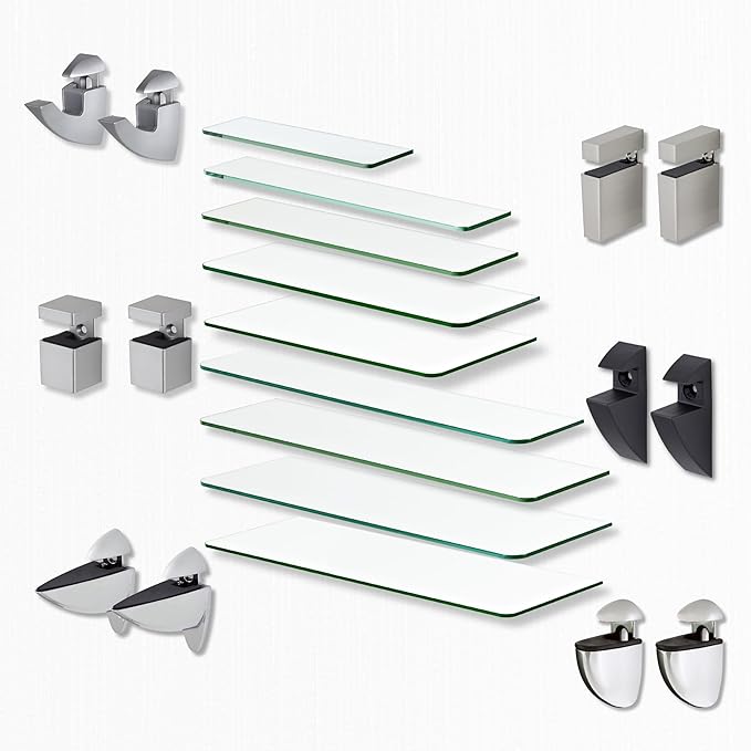 Glass Shelves - Tempered Safety Glass Shelves for Bathroom, Choose Over 20 Shelf Brackets and Multiple Shelf Sizes - Clip Style - 23.6 x 5.9 in - Transparent