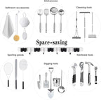 2 Pack Mop and Broom Holder Wall Mount, 5 Racks and 4 Hooks Broom Organizer Storage Tool Racks Stainless Steel Heavy Duty Hooks Self Adhesive Solid Non-slip for Home Kitchen Garden Laundry Garage