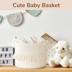 CherryNow Small Woven Storage Baskets, 9.5'' x 7'' inches Cotton Rope Decorative Hamper for Diaper, Blankets, Magazine and Keys, Cute Tassel Nursery Decor - Home Storage Container, Off-white