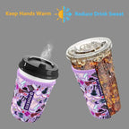 Reusable Neoprene Insulator Sleeve for Iced Coffee & Cold Soda, Coffee Sleeves for Iced & Hot Drinks, Cold Beverage Cooler Compatible with Starbucks, Dunkin (On Tour Purple, Small: 16-18oz)