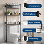 Garvee Over the Toilet Storage Rack 3-Tier Bathroom Organizers and Storage with Shelf and Basket One-Piece Wooden Shelves Open Net Freestanding Space Saver for Bathroom