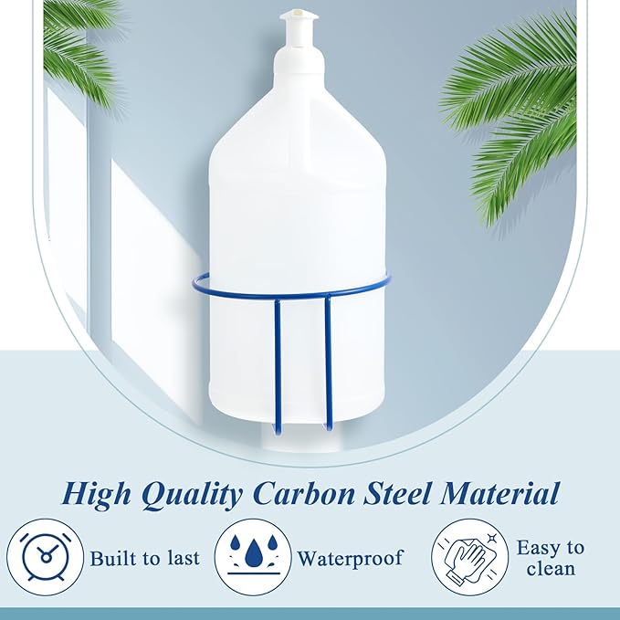Hicarer 2 Pcs One Gallon Jug Storage Rack Wall Mounted Heavy Duty Steel Wall Rack for 1 Gallon Bottle Round Water Jug Holder with Hardware Hand Sanitizer 6-3/4" W x 5" H x 6-1/2" D (Blue)