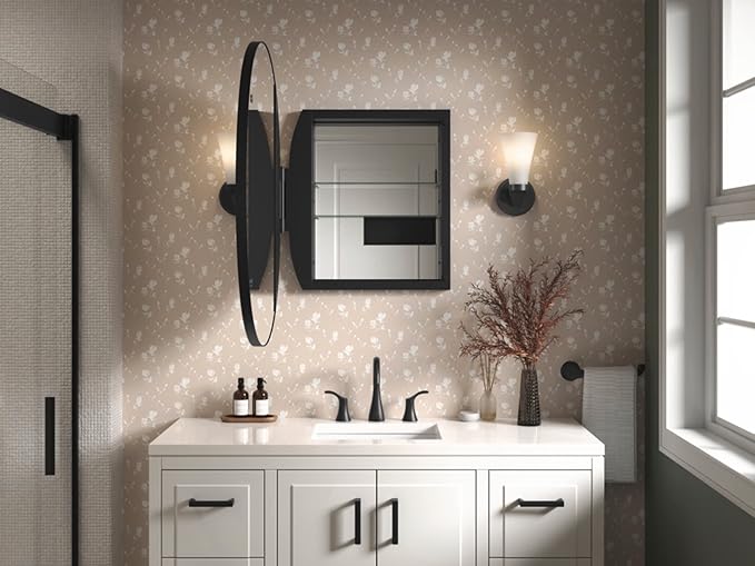 Kohler 35571-BGL Verdera® Bathroom Medicine Cabinet with Mirror, Oval Design, Mirrored Interior, Adjustable Glass Shelves, Rustproof Aluminum, 24 in. W x 34 in. H, Moderne Brush Gold