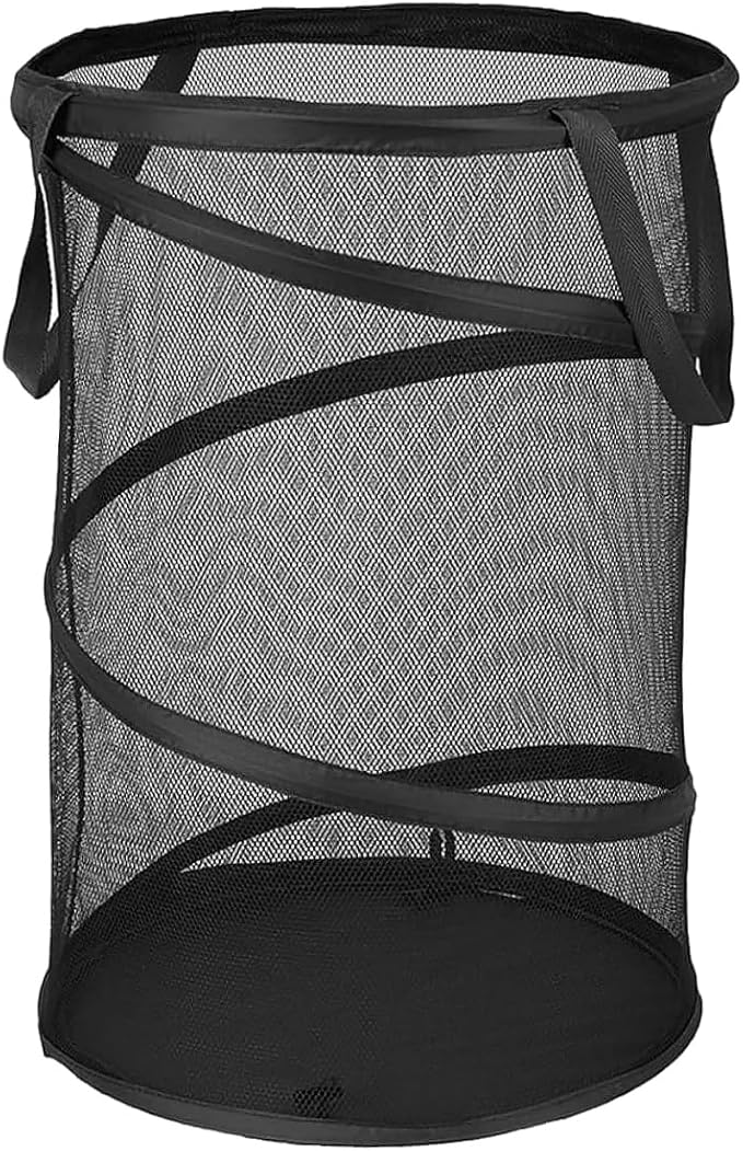 Pop Up Hamper for Laundry Mesh Collapsible Laundry Basket | Large Clothes Hamper - Black 16"L x 16"W x 24"H