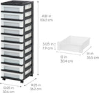 IRIS USA Plastic Drawer Storage Organizer Rolling Cart, with Wheels Casters, 10-Drawers, for Classroom Art Craft Supplies Dresser Closet Bathroom Laundry Room, Black/Pearl