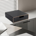 Stackable Organizer Drawer PU Leather Classic Handmade,Organize Home Office Desk Accessories and Sort Letter-Size Paper/a4 Document,Desk Caddy with Drawers Storage Box ,13.1x10x3.7inches,Black