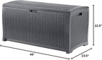 Suncast Outdoor Storage Box - 73 Gallon Cyberspace Resin Wicker Deck Box with Lockable Lid, Outdoor Storage Bin for Patio Cushions, Shoes, Pool & Garden Gear, Made in USA