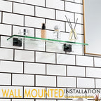 KOKOSIRI Wall Shelves for Bathroom Hardware 20-Inch Glass Floating Shelf Kitchen Hanging Rack Shower Storage, Oil Rubbed Bronze Stainless Steel B1107ORB-L20