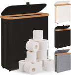 Toilet Paper Storage Basket with Lid - The Ultimate Bathroom Organizer, Free Standing Toilet Paper Holder for Up to 12 Mega Rolls, Toilet Tissue Storage Bin with Handle for RV Closet, Black