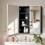 Medicine Cabinet with Aluminum Framed Mirror,36"x32" Surface Mount or Recessed Mount Bathroom Vanity Mirror,Single Door Bathroom Mirror with Storage Cabinet
