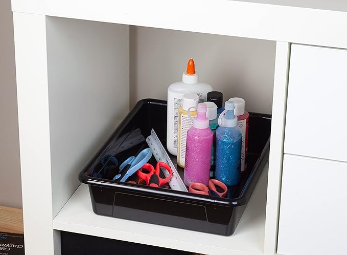 Storex Letter Size Flat Storage Tray – Organizer Bin for Classroom, Office and Home, Black, 5-Pack (62516A05C)