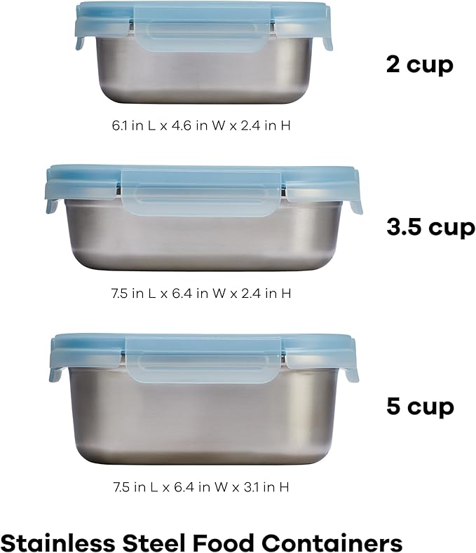 Hydro Flask Food Container Bundle – Hot Lunch Stainless Steel Snack Containers with Lids – 2 Cup, 3.5 Cup, and 5 Cup Capacities in Rain