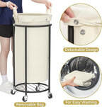 Chrislley 110L Laundry Hamper with Wheels,Rolling Laundry Basket with Removable Bag,Round Iron Laundry Cart with Steel Frame and Handle,Dirty Clothes Hamper Organizer for Dorm,Laundry Room(Beige)