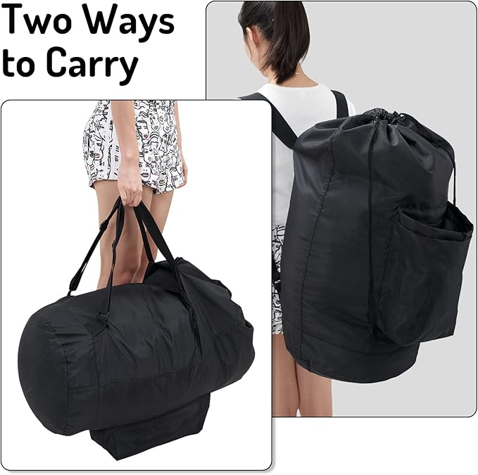 Seiritex Laundry Backpack Bag, Dirty Clothes Travel Laundry Bag with Shoulder Straps for College Dorm Room (Black)