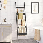 HOOBRO Blanket Ladder, 5-Tier Towel Rack with Hooks, Wall-Leaning Blanket Rack, Decorative Display Ladder Shelf, Scarves, Industrial, Living Room, Bedroom, Black BB52CJ01