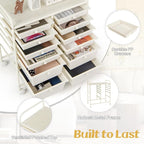 GOFLAME 12-Drawer Rolling Storage Cart, Multipurpose Organizer Cart with 2 Sizes Plastic Drawers, Mobile Utility Cart with Lockable Casters for School, Home Office, Beauty Salon, White