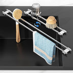 Dish Cloth Holder for Kitchen Sink, Adjustable Over-The-Sink Dish Rag Rack, Metal Kitchen Racks Sink Brush Holder, Drying Rack for Dishcloths, Sponges, Brushes, and Bottles (1, Sliver)