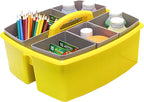 Storex Large Classroom Caddy with Cups, 13 x 11 x 6.575 Inches, Yellow, Case of 2 (00982U02C)