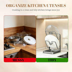 304 Stainless Steel Kitchen Pot Lid Storage Rack, Pot Lid Holder while Cooking, Pot Lid Organizer with Removable Tray & Spoon Rest,Waterproof & Rustproof(Beige, 2 Layer)