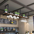 Ceiling Wine Glass Holder - Hanging Wine Rack, Ceiling Mounted Storage Rack, Wrought Iron Solid Wood Bar Display Rack, LOFT Hanging Decorative Rack(120X30X50CM)