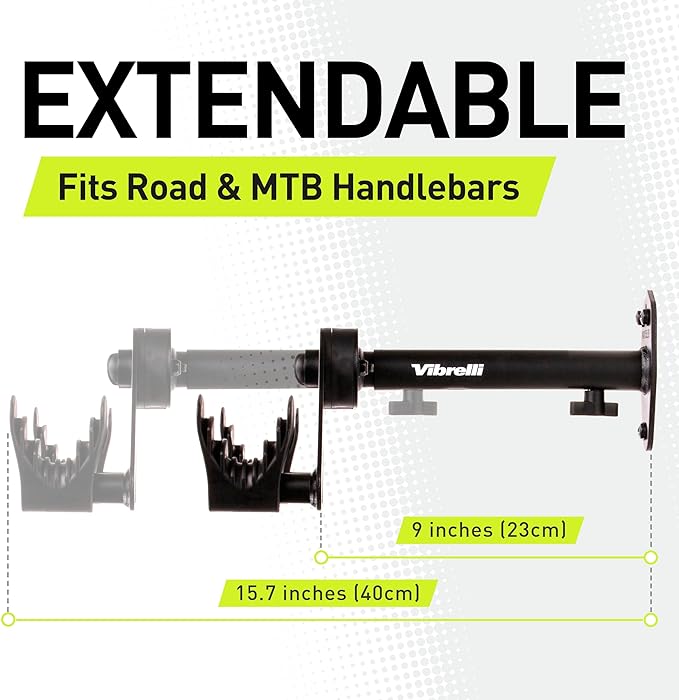 Vibrelli Bike Wall Mount - Horizontal Storage Rack for Hanging Bicycles in Garage - Adjustable Bike Hanger, Holder - Wall Bike Rack Hooks for Bicycle