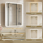 22 x 28 LED Bathroom Medicine Cabinet, Rounded Corner Aluminum Frame Lighted Mirror Cabinet with 3-Color Dimmable Lighting, Memory Function & Anti-Fog, Recessed or Surface Mount Installation