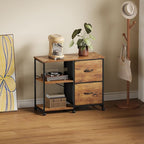 2-Drawer Fabric Lateral File Cabinet with Wheels, Rolling Printer Stand with Open Storage Shelf for Home Office, Rustic Brown
