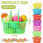 200 Pcs Easter Baskets Bulk Colorful Plastic Egg Baskets with Handle 6.7" x 5.11" x 3.5" Easter Buckets for Party Favors Egg Hunts Supplies Decorations, 7 Colors