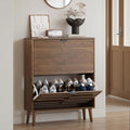 Shoe Cabinet with 2 Flip Drawers, Freestanding Shoe Storage Cabinet with Fluted Panel Design, Hidden Shoe Organizer Rack for Enterway, Hallway, Foyer, Walnut