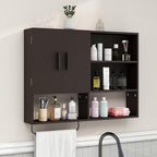 Medicine Cabinet, Wooden Bathroom Wall Cabinet with 2 Doors, Adjustable Shelves & Towel Bar, Over Toilet Storage Cabinet Wall Mounted for Kitchen & Laundry, Espresso