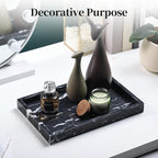 Real Natural Marble Tray for Bathroom, Genuine Marble Stone Vanity Tray, Luxury Storage Trays for Kitchen, Vanity, Home Decor, Dresser, Non-Resin/Non-Ceramic, 12"x 8"x 1.2", Black