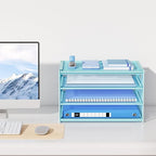 Lavatino 3-Tier Letter Tray Desk Organizer, Mesh Metal Paper File Tray Organizer for Desk, Office Supplies & Home Organization, Fits A4 Paper, Mail, Magazines & Office Accessories (Blue with Handle)