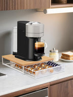 Coffee Pod Holder Drawer Organizer Capsules Storage Organizer with Sliding Drawer Compatible For Nespresso Pods, Holds up to 56 Small or 28 Big nespresso pod Oak Color