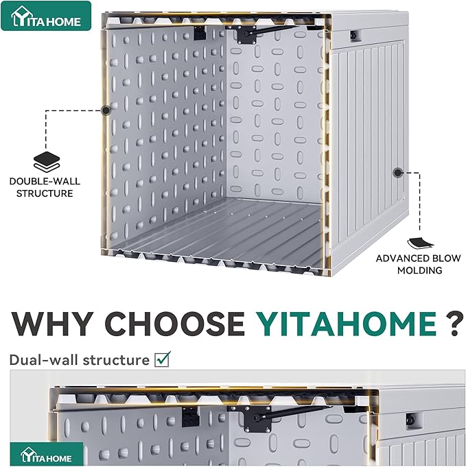 YITAHOME 90 Gallon Large Deck Box, Double-Wall Resin Outdoor Storage Boxes, Deck Storage for Patio Furniture, Cushions, Pool Float, Garden Tools, Lockable & Waterproof (White)