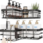 Corner Shower Caddy - 2 Pack, Adhesive Shower Organizers, Rustproof Stainless Steel Shower Shelves with 8 Hooks, No Drilling Bathroom Organizers and Storage Racks, Space-Saving, Black, X-Large