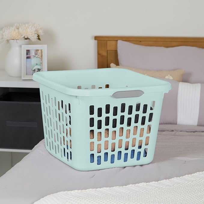 Sterilite Laundry Basket, Plastic Clothes Hamper, Large Square Bin with Comfort Grip Handles and Reinforced Rim, 1.5 Bushel Capacity, Mint, 18 Pack