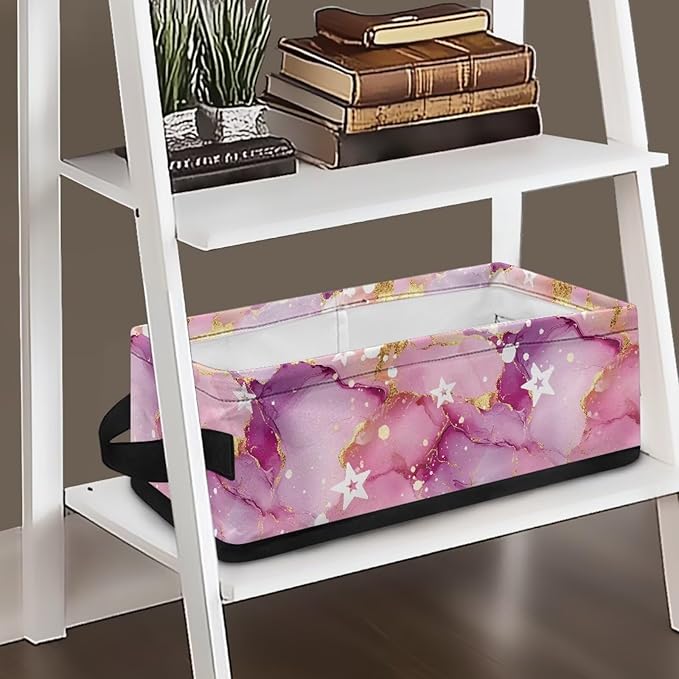 Toilet Paper Baskets Collapsible Storage Bin Rectangular Decorative Basket for Organizing Toilet Paper Basket for Bathroom Living Room Countertop Decor, Pink Marble Star
