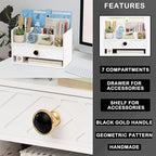 white Wood Desk Organizer and Accessories with Drawer, Bill Mail Organizer and File Mail Holder for Office Supplies, Desk Accessories & Workspace Organizers for Desk Organization