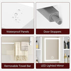 Bathroom Wall Cabinet with Mirror, Wall Mounted Medicine Cabinet with Color Adjustment LED Lights, Mirrored Over The Toilet Storage Cabinet with Adjustable Shelves, 23.6''W x 21.6''H, White
