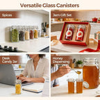 ComSaf 12 Pack 4 oz Glass Spice Jars with Airtight Swing Top Lids, Small Clear Containers for Pantry Organization, Herb Storage, DIY Crafts & Gifts - Complete Set Includes Funnel & Spice Labels