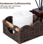 CubesLand Bathroom Basket Organizer w/Cut Out Handle, Back of Toilet Paper Storage Baskets Tray for Bathroom Countertop Decorative, Scalloped Wicker Basket Also for Home Decor, Living Room, Brown